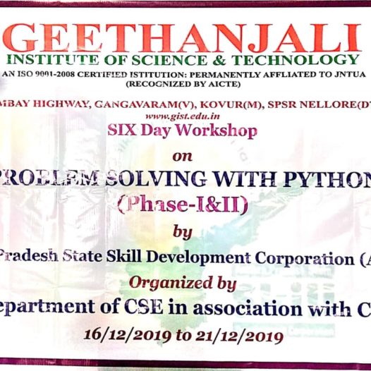 SIX DAY’S WORKSHOP AT GIST ON PROBLEM SOLVING & PROGRAMMING IN PYTHON