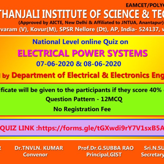 A One-Day National Level Online Quiz Organized By Department of E.E.E