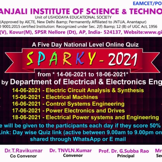 REPORT ON 5 Day National Level online Quiz “Sparky – 2021”