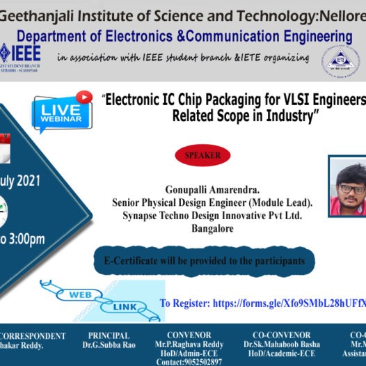Report On “A Live Webinar on “Electronic IC Chip packaging for VLSI Engineers and Related scope in Industry.”